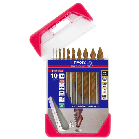 10 Forets métaux TSP HSS taillés meulés revêtus FUSIO - affûtage étagé - Ø 1 à 10 mm - TIVOLY - 11457170001
