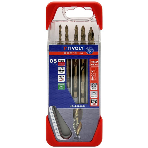 Coffret de 5 forets métaux TSP HSS Cobalt taillés meulés - Ø3-4-5-6-8mm - TIVOLY - 11457370002