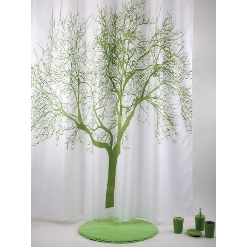 Rideau de douche Blanc Motif arbre vert 180 x 200 cm