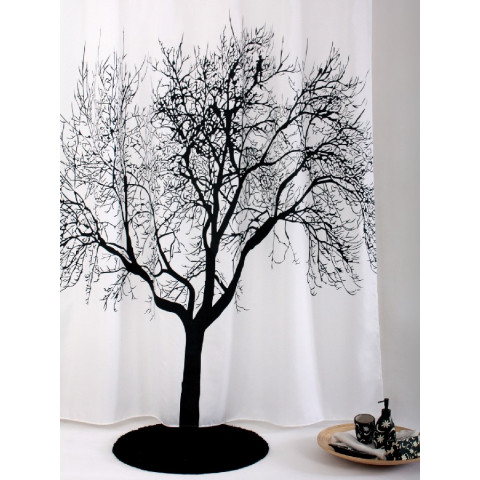 Rideau de douche Blanc Motif arbre noir 180 x 200 cm