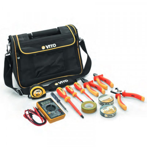 Trousse à outils - vito - kit électricien 12 pièces - poignée acier rembourée - nylon haute qualité - sac bandoulière
