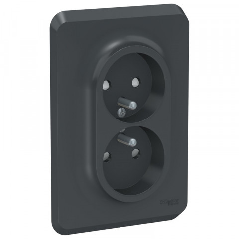 Unica - prise double 2p+t pour boîte 1p - fr - vis - anthracite - méca + plaque (nu406954)