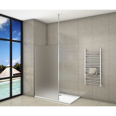 aica paroi de douche en verre 8 mm sable et anticalcaire avec barre de fixation plafond dimensions au choix distriartisan