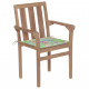 Chaises de jardin bois de teck avec coussins - Couleur des coussins et nombre de chaises au choix motif feuilles