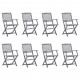 Chaises pliables d'extérieur 8 pcs avec coussins bois d'acacia - Couleur des coussins au choix Carreaux-gris