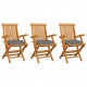 Chaises de jardin avec coussins 3 pcs bois de teck - Couleur des coussins au choix Gris
