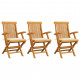 Chaises de jardin avec coussins 3 pcs bois de teck - Couleur des coussins au choix Crème
