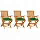 Chaises de jardin avec coussins 3 pcs bois de teck - Couleur des coussins au choix Vert