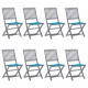 Chaises pliables d'extérieur 8 pcs avec coussins bois d'acacia - Couleur des coussins au choix Bleu