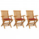 Chaises de jardin avec coussins 3 pcs bois de teck - Couleur des coussins au choix Rouge