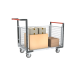 Chariot modulaire grillagé 2 dossiers + 1 ridelle, plateau bois 1000 x 600 mm, 250 kg 