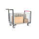 Chariot modulaire grillagé 2 dossiers + 2 ridelles, plateau bois 1000 x 600 mm, 250 kg 