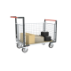 Chariot modulaire grillagé 2 dossiers + 1 ridelle, plateau bois 1200 x 800 mm, roues rectangle 500 kg 