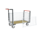 Chariot modulaire grillagé 2 dossiers + 2 ridelles, plateau bois 1200 x 800 mm, roues rectangle 500 kg 