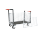 Chariot modulaire grillagé 2 dossiers + 2 ridelles, plateau bois avec tapis caoutchouc 1200 x 800 mm 500 kg 