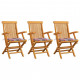 Chaises de jardin avec coussins 3 pcs bois de teck - Couleur des coussins au choix Carreaux-rouge