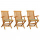 Chaises de jardin avec coussins 3 pcs bois de teck - Couleur des coussins au choix motif feuilles