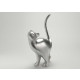 Statuette chat argent en résine taille 2 