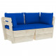 Canapé palette à 2 places de jardin avec coussins bois d'épicéa - Couleur au choix Bleu