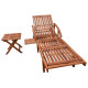 Transat chaise longue bain de soleil lit de jardin terrasse meuble d'extérieur avec table bois d'acacia solide helloshop26 02_0012603 