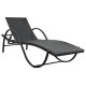 Transat chaise longue bain de soleil lit de jardin terrasse meuble d'extérieur avec coussin résine tressée noir helloshop26 02_0012529 