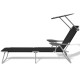 Transat chaise longue bain de soleil lit de jardin terrasse meuble d'extérieur 189 cm avec auvent acier noir helloshop26 02_0012267 