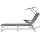 Transat chaise longue bain de soleil lit de jardin terrasse meuble d'extérieur avec auvent acier gris helloshop26 02_0012265 