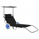 Vidaxl chaise longue pliable avec auvent et roues acier - couleur au choix Noir