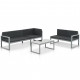 Salon de jardin 3 pcs et coussins aluminium noir 