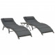 Ensemble de chaises longues pliables 3 pcs résine tressée gris 