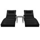 Lot de 2 transats chaise longue bain de soleil lit de jardin terrasse meuble d'extérieur et table résine tressée et textilène noir helloshop26 02_0012145 