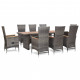 Mobilier à dîner de jardin 9pcs et coussins résine tressée gris 