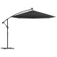 Parasol déporté à led et mât en acier 300 cm noir 