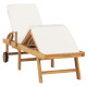 Transat chaise longue bain de soleil lit de jardin terrasse meuble d'extérieur 195 cm avec coussin bois de teck solide crème helloshop26 02_0012429 