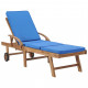 Chaise longue avec coussin bois de teck solide bleu 