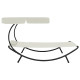 Transat chaise longue bain de soleil lit de jardin terrasse meuble d'extérieur avec auvent et oreiller blanc crème helloshop26 02_0012276 