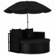 Lit de jardin avec parasol résine tressée noir 