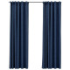 Rideaux occultants aspect lin avec crochets 2pcs bleu 140x225cm 