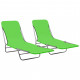 Chaises longues pliables 2 pcs acier et tissu vert 