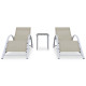 Lot de 2 transats chaise longue bain de soleil lit de jardin terrasse meuble d'extérieur avec table aluminium crème helloshop26 02_0012073 