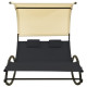 Transat chaise longue bain de soleil lit de jardin terrasse meuble d'extérieur double avec auvent textilène noir et crème helloshop26 02_0012723 