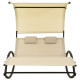 Transat chaise longue bain de soleil lit de jardin terrasse meuble d'extérieur double avec auvent textilène crème helloshop26 02_0012720 