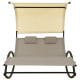 Transat chaise longue bain de soleil lit de jardin terrasse meuble d'extérieur double 139 x 180 x 170 cm avec auvent textilène taupe et crème helloshop26 02_0012725 
