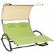 Chaise longue double avec auvent textilène - Couleur au choix Vert-crème