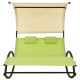 Transat chaise longue bain de soleil lit de jardin terrasse meuble d'extérieur double avec auvent textilène vert et crème helloshop26 02_0012727 