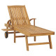 Transat chaise longue bain de soleil lit de jardin terrasse meuble d'extérieur bois de teck solide helloshop26 02_0012713 