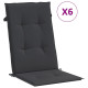 Coussins de chaise de jardin à dossier haut lot de 6 noir tissu 