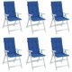 Coussins de chaise de jardin à dossier haut lot de 6 bleu royal 