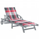 Chaise longue de jardin avec coussin bois d'acacia solide - Couleur au choix Carreaux-rouge