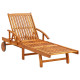 Transat chaise longue bain de soleil lit de jardin terrasse meuble d'extérieur avec coussin bois d'acacia solide helloshop26 02_0012383 